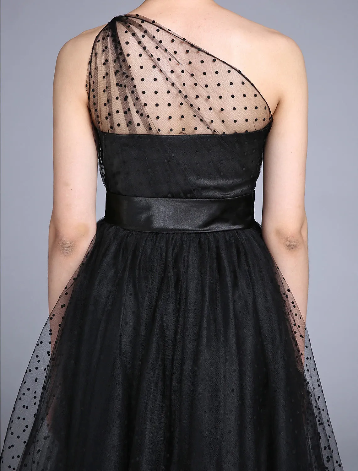 Aimishang  A-Line Cocktail Dresses 1950s Dress Wedding Guest Ankle Length Sleeveless One Shoulder Wednesday Addams Family Tulle with Pleats Pattern / Print