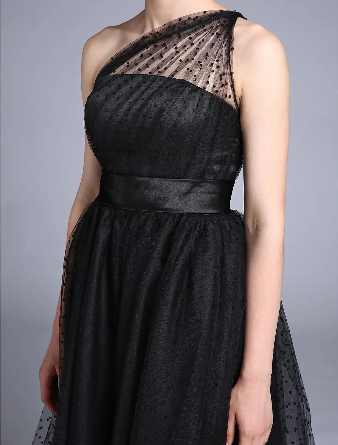 Aimishang  A-Line Cocktail Dresses 1950s Dress Wedding Guest Ankle Length Sleeveless One Shoulder Wednesday Addams Family Tulle with Pleats Pattern / Print
