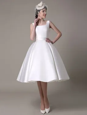 Aimishang  A-Line Cocktail Dresses Party Dress Wedding Guest Knee Length Sleeveless Square Neck Satin with Pleats