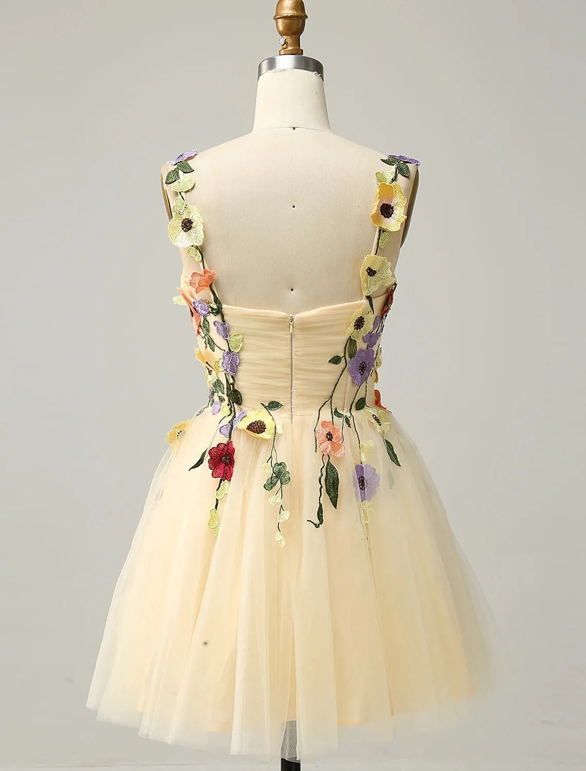 Aimishang  A-Line Homecoming Dresses Floral Dress Cocktail Party Short / Mini Sleeveless Spaghetti Strap Tulle with Appliques