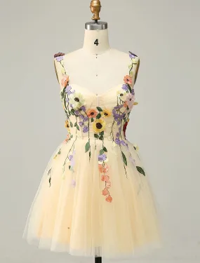 Aimishang  A-Line Homecoming Dresses Floral Dress Cocktail Party Short / Mini Sleeveless Spaghetti Strap Tulle with Appliques