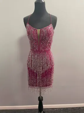 Alyce Paris - Scoop Neck Beaded Fringe Cocktail Dress