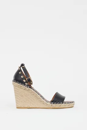 Black & Beige Rockstud Wedge Sandal