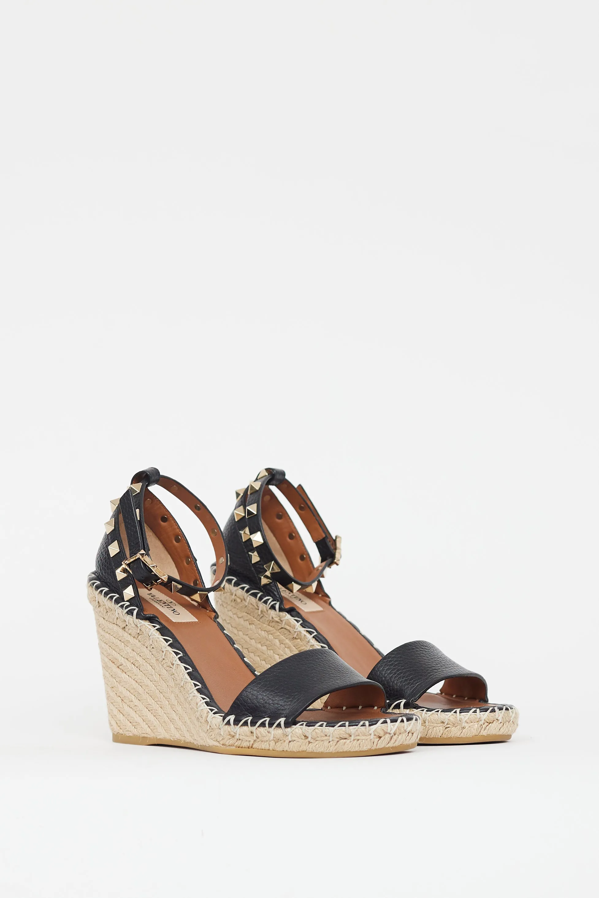 Black & Beige Rockstud Wedge Sandal