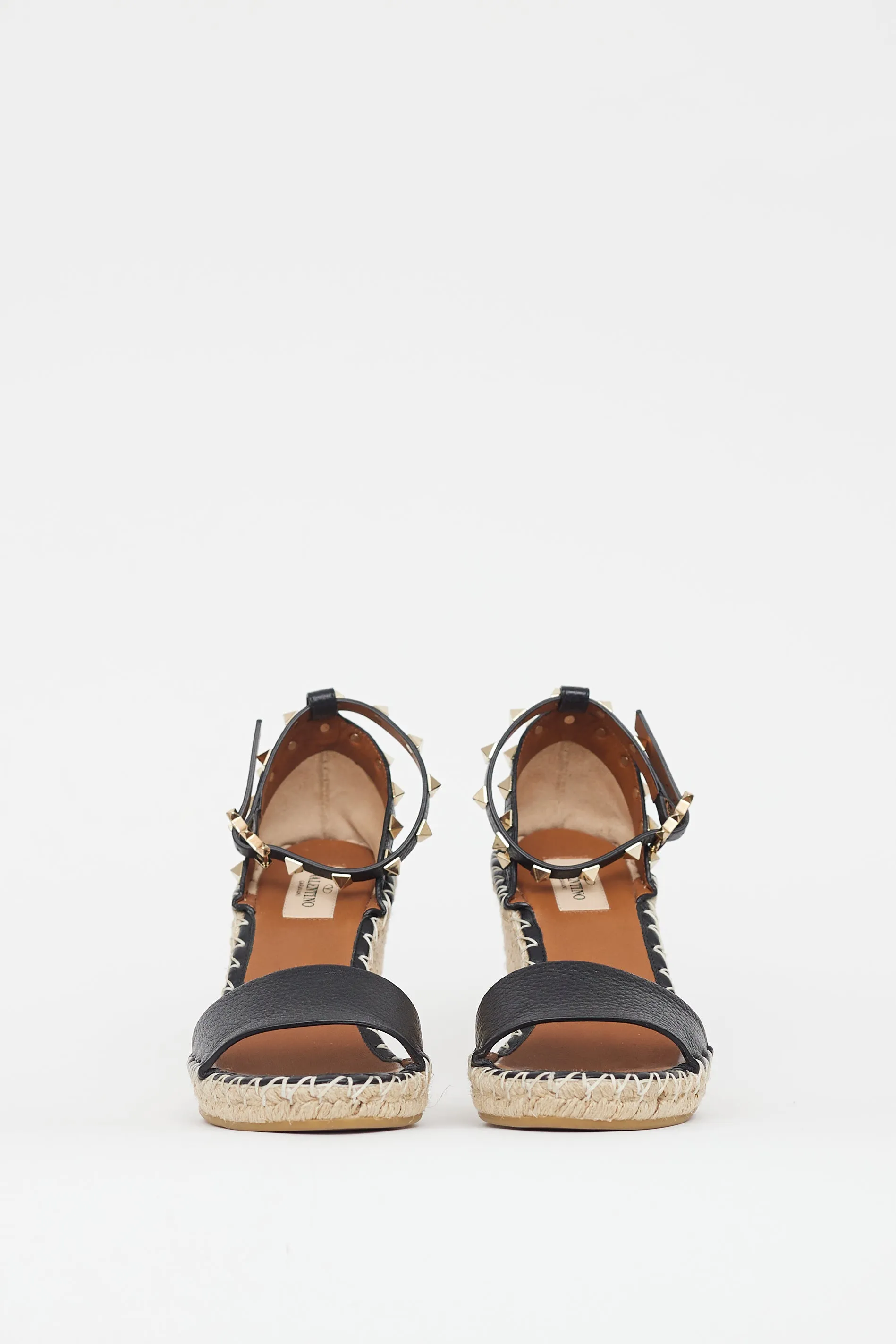 Black & Beige Rockstud Wedge Sandal