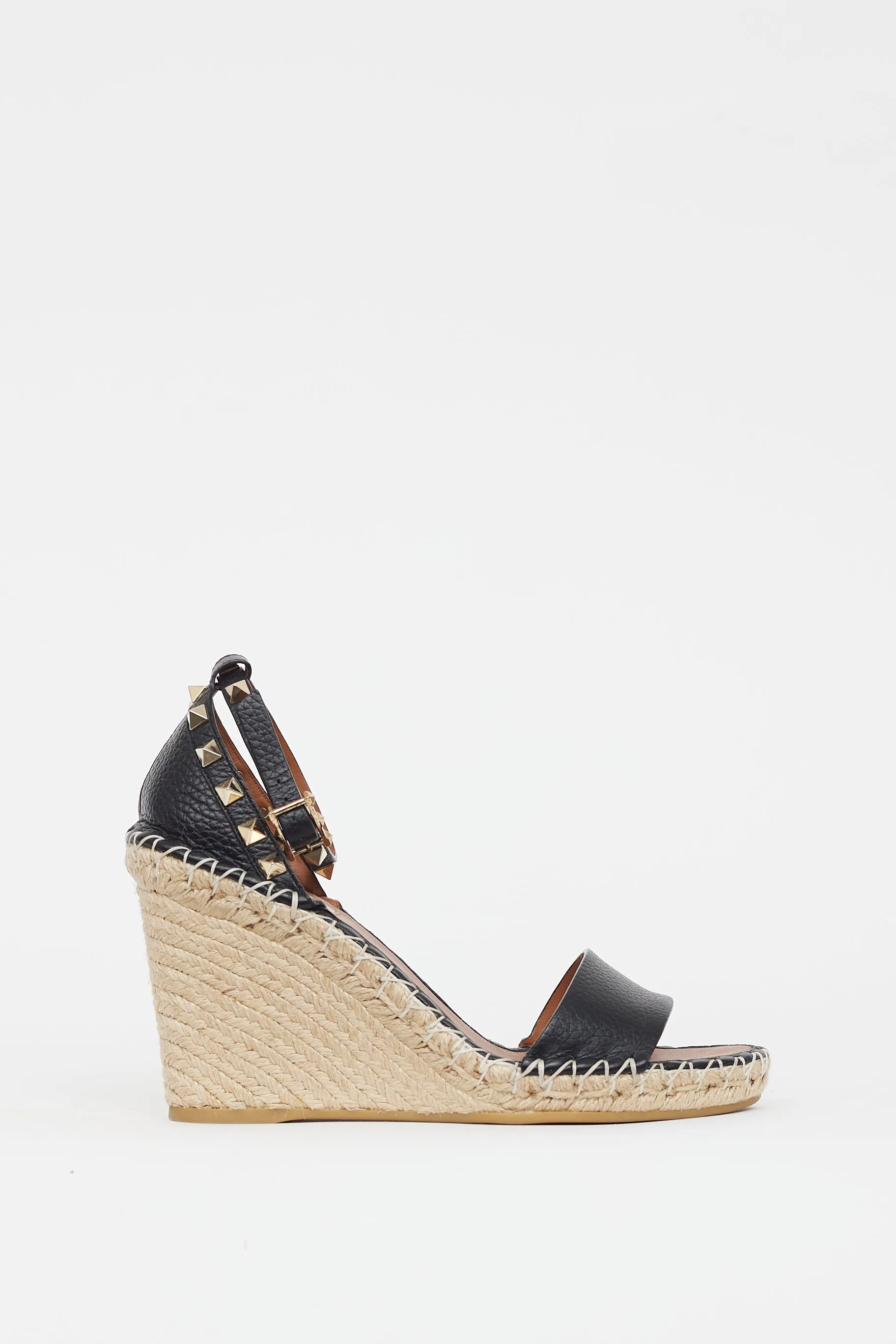Black & Beige Rockstud Wedge Sandal