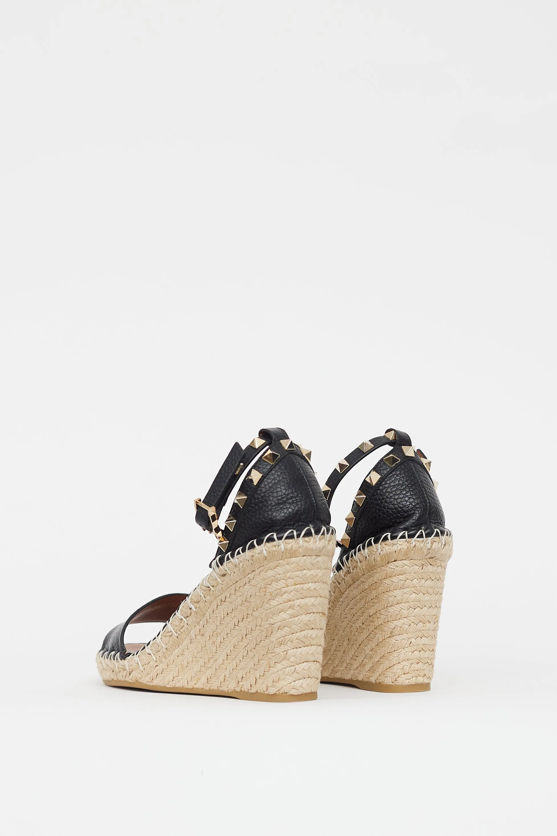 Black & Beige Rockstud Wedge Sandal