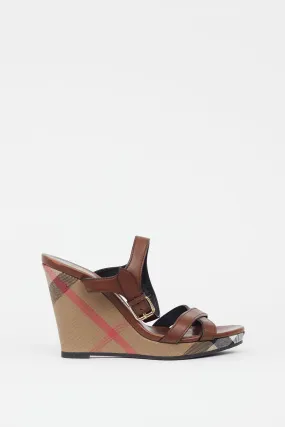 Brown & Multicolour Nova Check Wedge Sandal