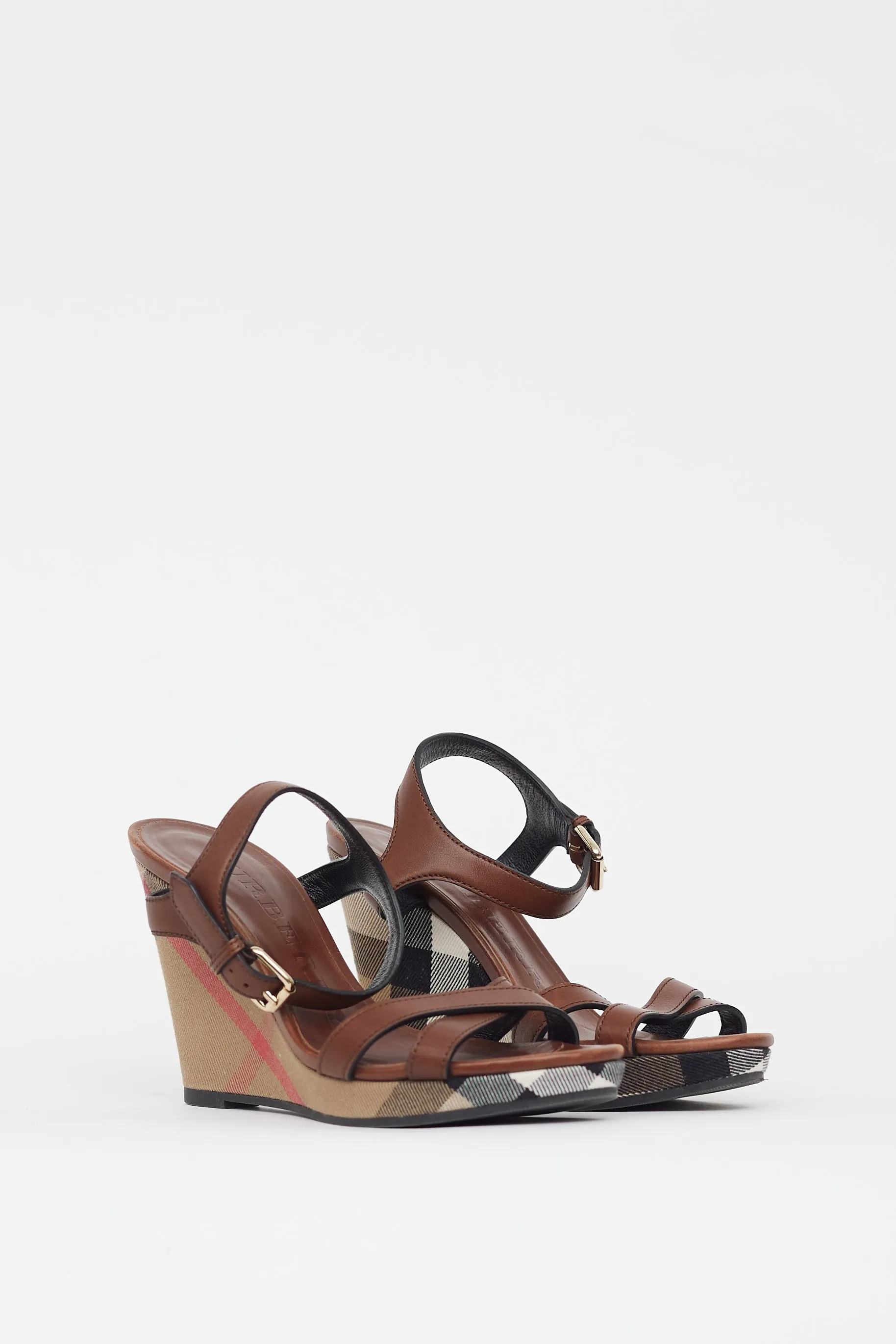 Brown & Multicolour Nova Check Wedge Sandal