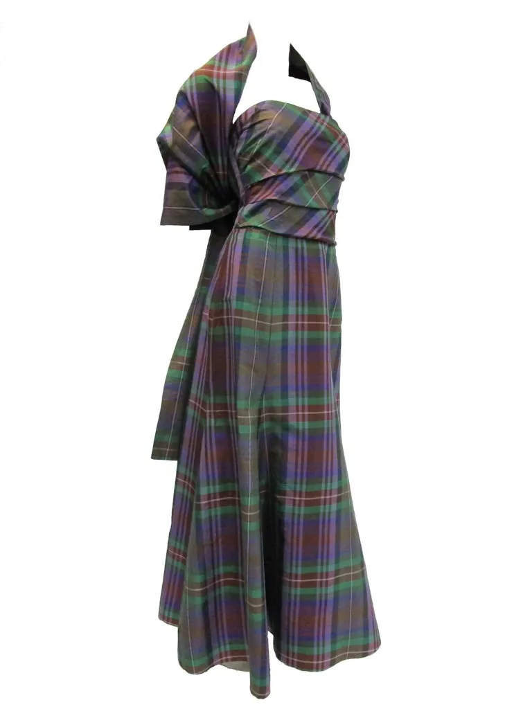 Catherine Regehr Holiday Plaid Strapless Evening Dress