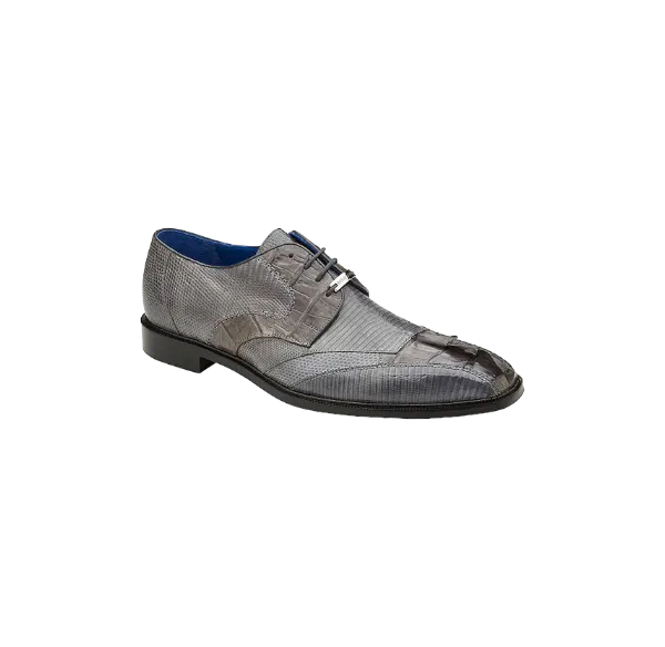 Grey Belvedere Lace-Up Valter Caiman Crocodile & Lizard Shoes Style No-1480