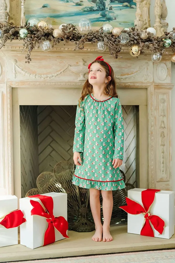 Lila & Hayes Girls Carlin Nightgown - Green Santa's Helper Elf