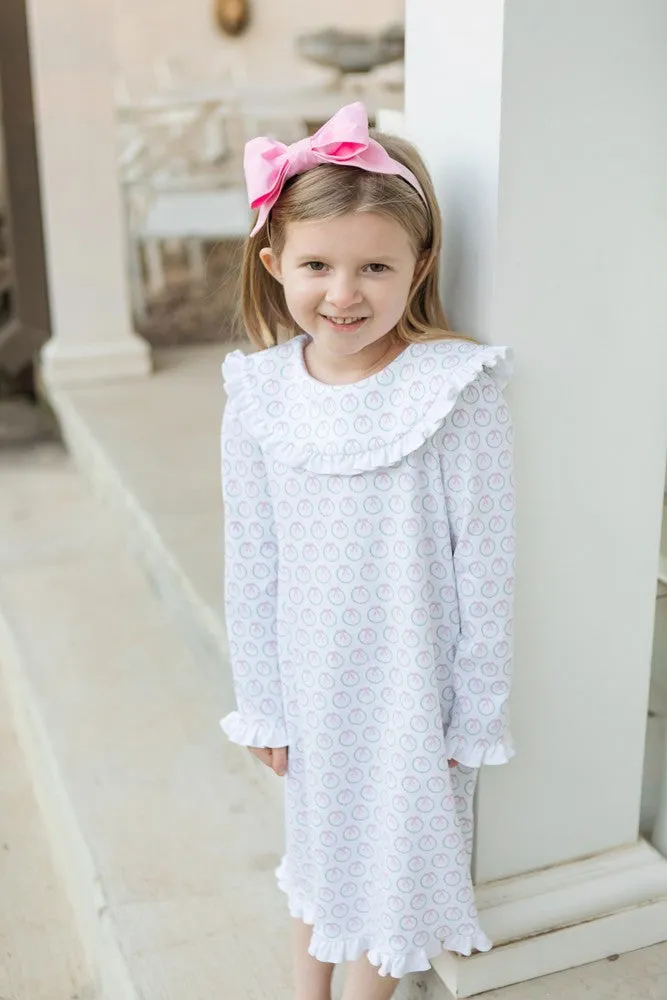 Lila & Hayes Girls Madeline Lounge Dress - Pink Christmas Holiday Wreath