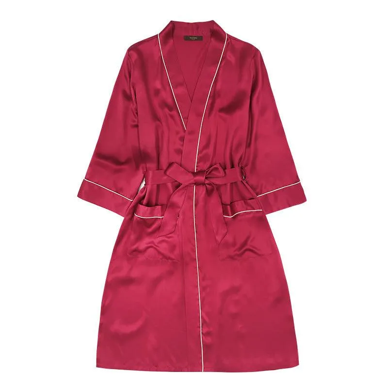 Luxury Comfortable 100% Mulberry Silk Robe For Mens Long Sleeves Silk Bathrobe Sleepwear