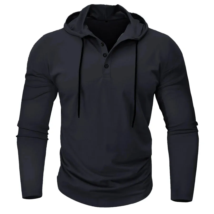 Men’s Henley Muscle Hoodie Athletic Fit Top