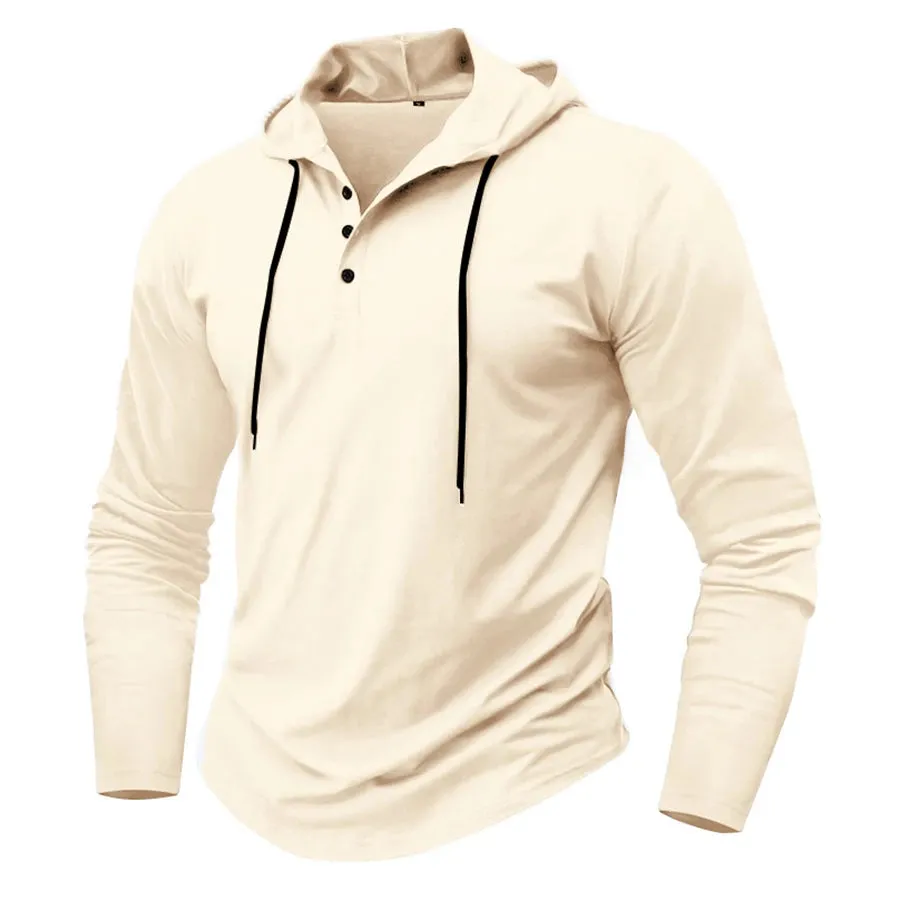 Men’s Henley Muscle Hoodie Athletic Fit Top