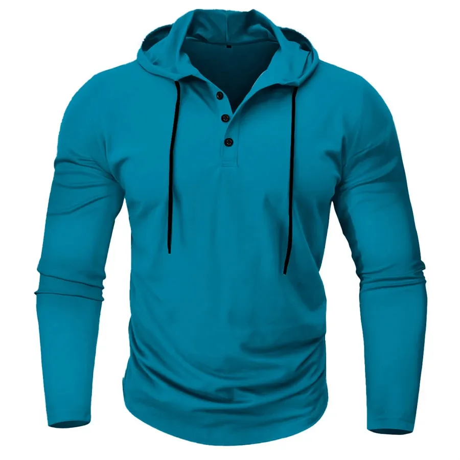 Men’s Henley Muscle Hoodie Athletic Fit Top