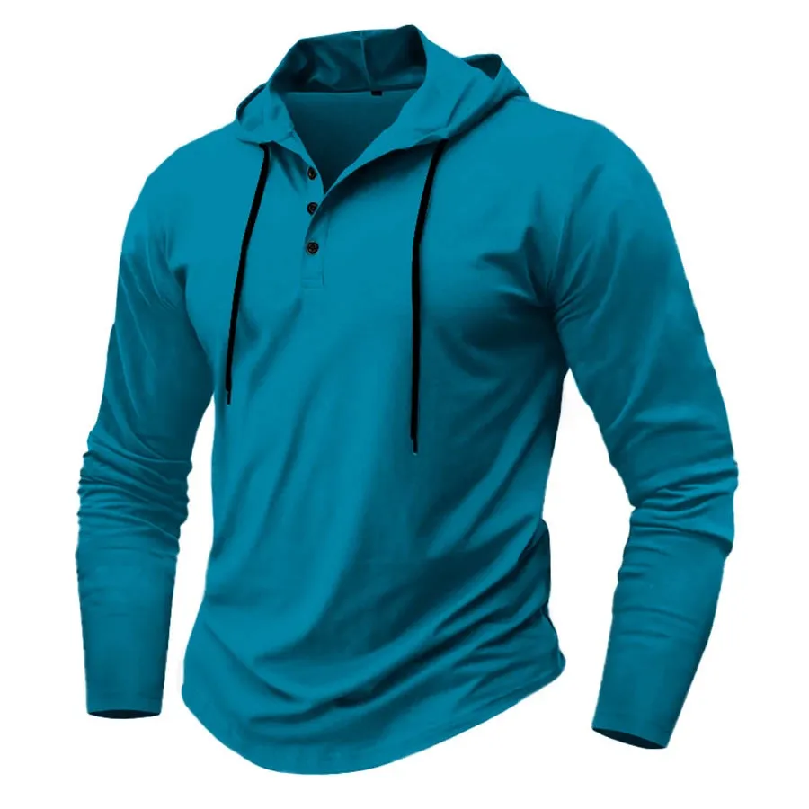 Men’s Henley Muscle Hoodie Athletic Fit Top