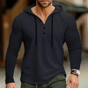 Men’s Henley Muscle Hoodie Athletic Fit Top