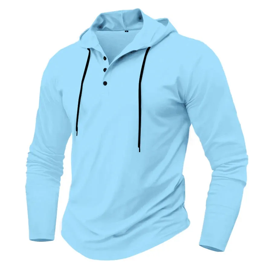 Men’s Henley Muscle Hoodie Athletic Fit Top