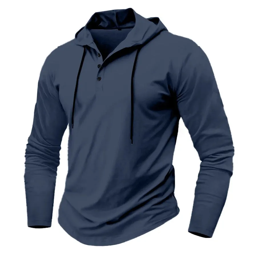 Men’s Henley Muscle Hoodie Athletic Fit Top