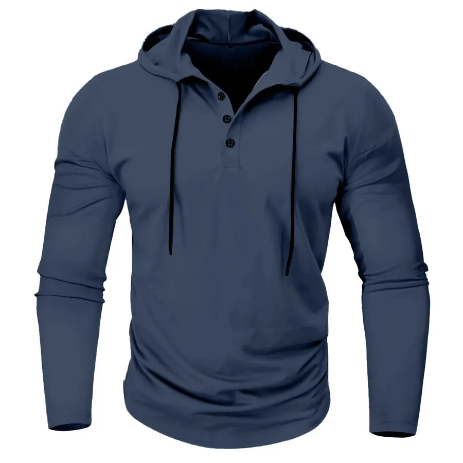 Men’s Henley Muscle Hoodie Athletic Fit Top