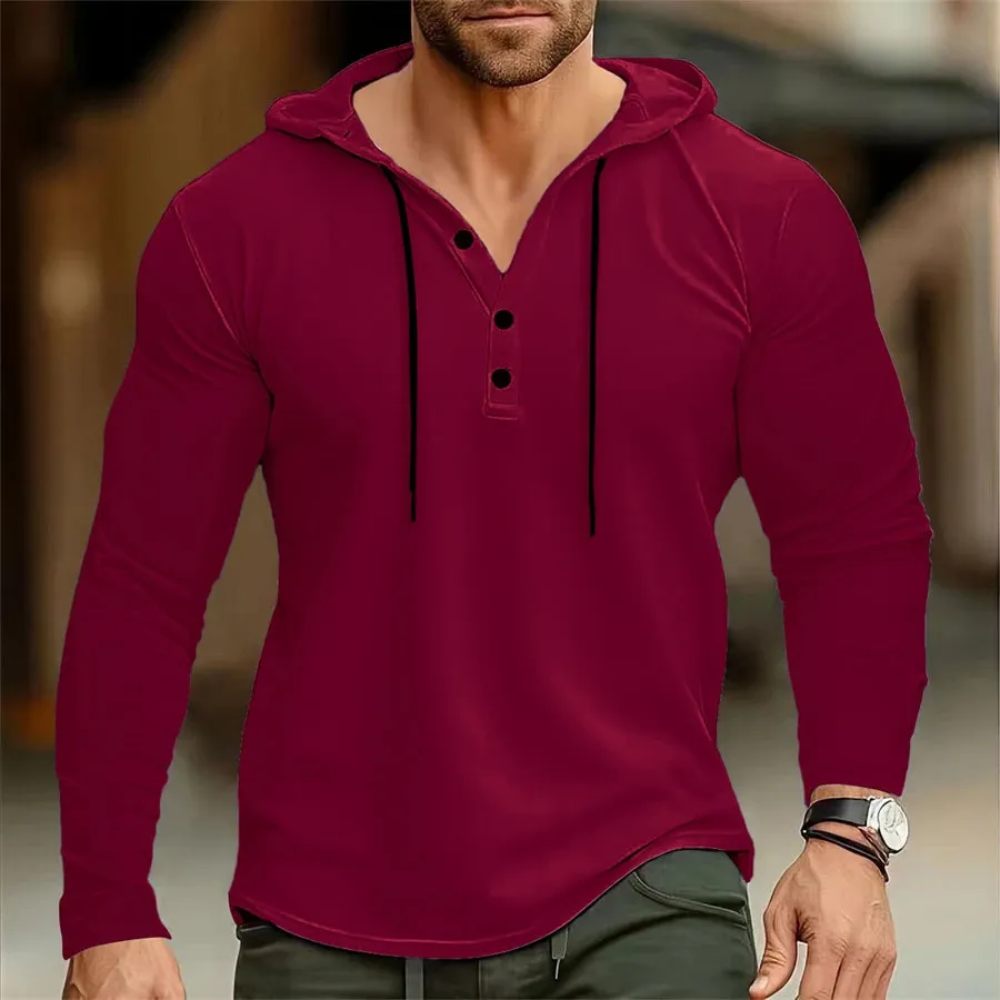 Men’s Henley Muscle Hoodie Athletic Fit Top