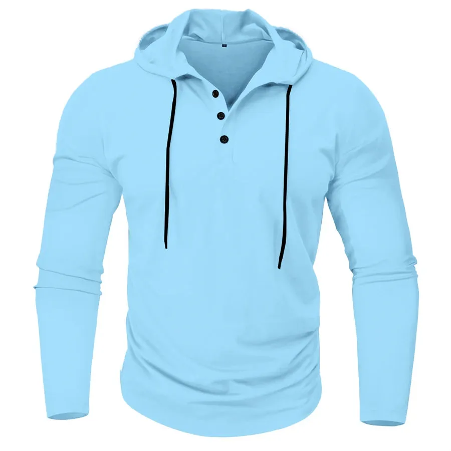 Men’s Henley Muscle Hoodie Athletic Fit Top