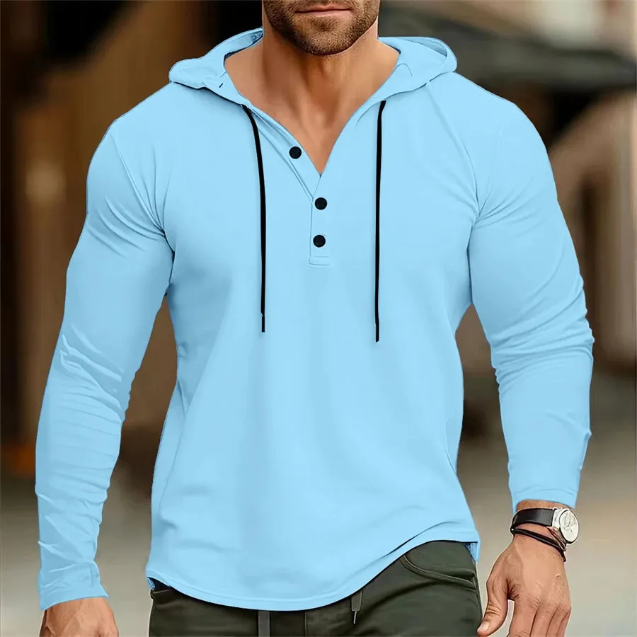 Men’s Henley Muscle Hoodie Athletic Fit Top