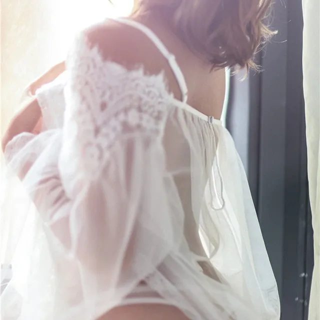 Mini Lace Night Dress Summer Nightgown Nightwear Bathrobe Women Sleep Dress white black Night Gown Sleepwear Sexy 2019 plus size