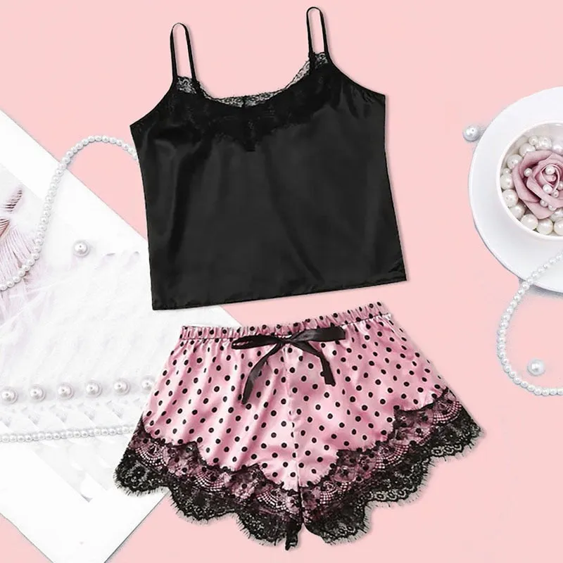 Pajamas Set Satin Lace Silk