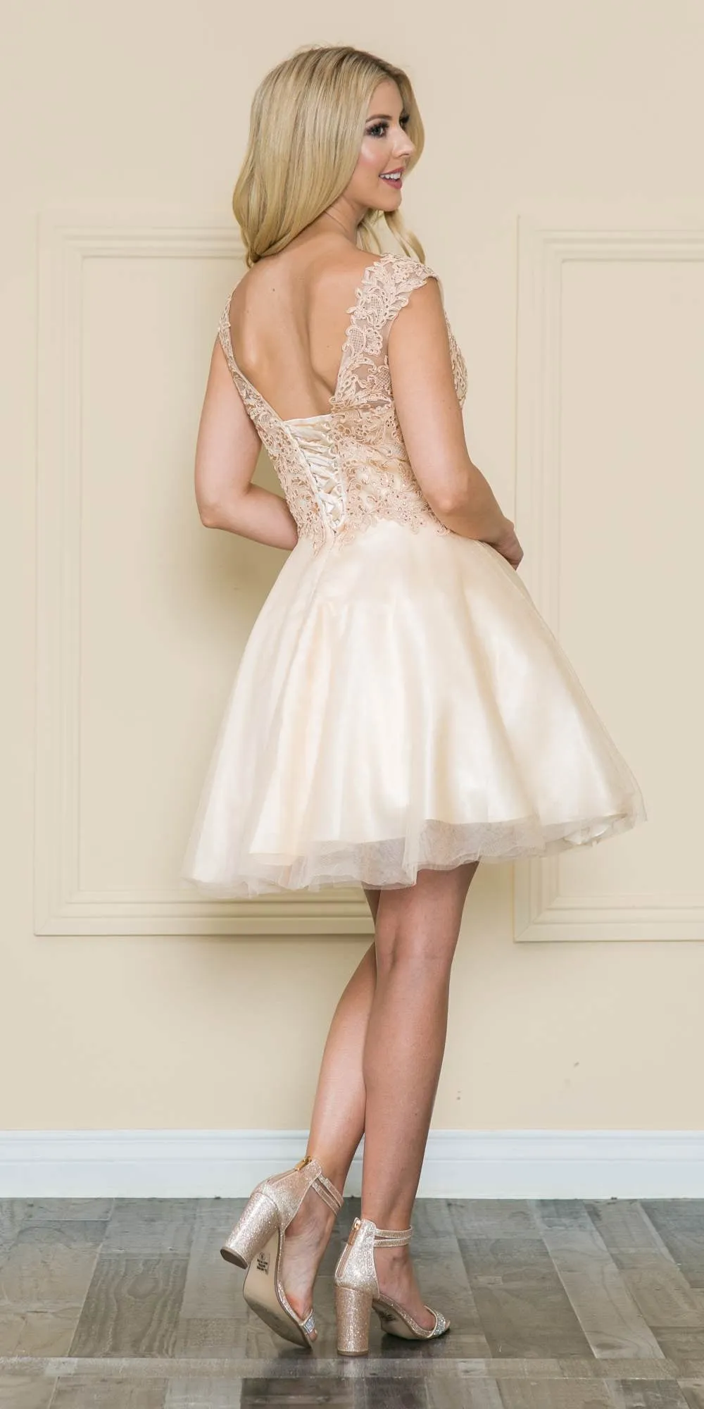 Poly USA | Ed Young 8902 Mesh Layered Skirt Dress Embroidery Top