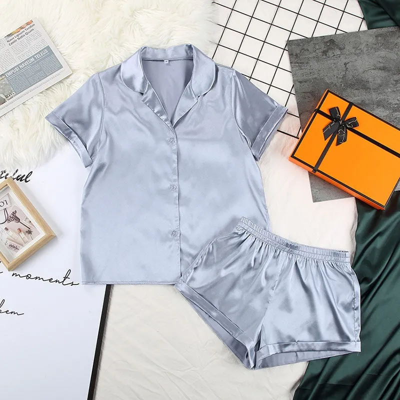 Satin Silk Sleepwear Set with Shorts for Women