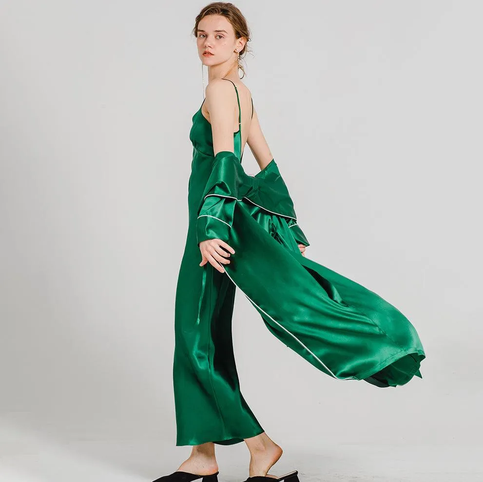Sexy Full Length V Neck Silk Nightgown For Ladies 22 Momme  Silk Sleepwear Sleep Dress Silk Slips