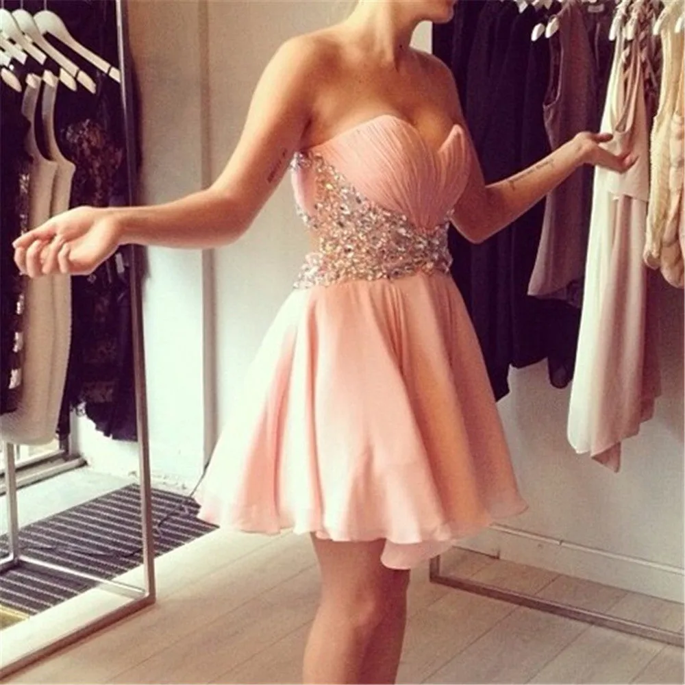 Short Pink Prom Dress,Blush Prom Dress,Jeweled Prom Dress,Charming Prom Dress,Short Homecoming Dress